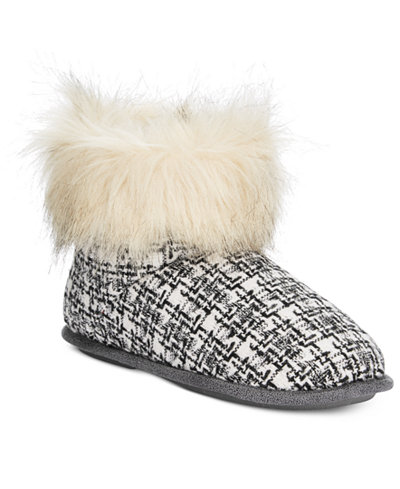 Cuddl Duds Abstract Grid Faux-Fur-Trim Booties