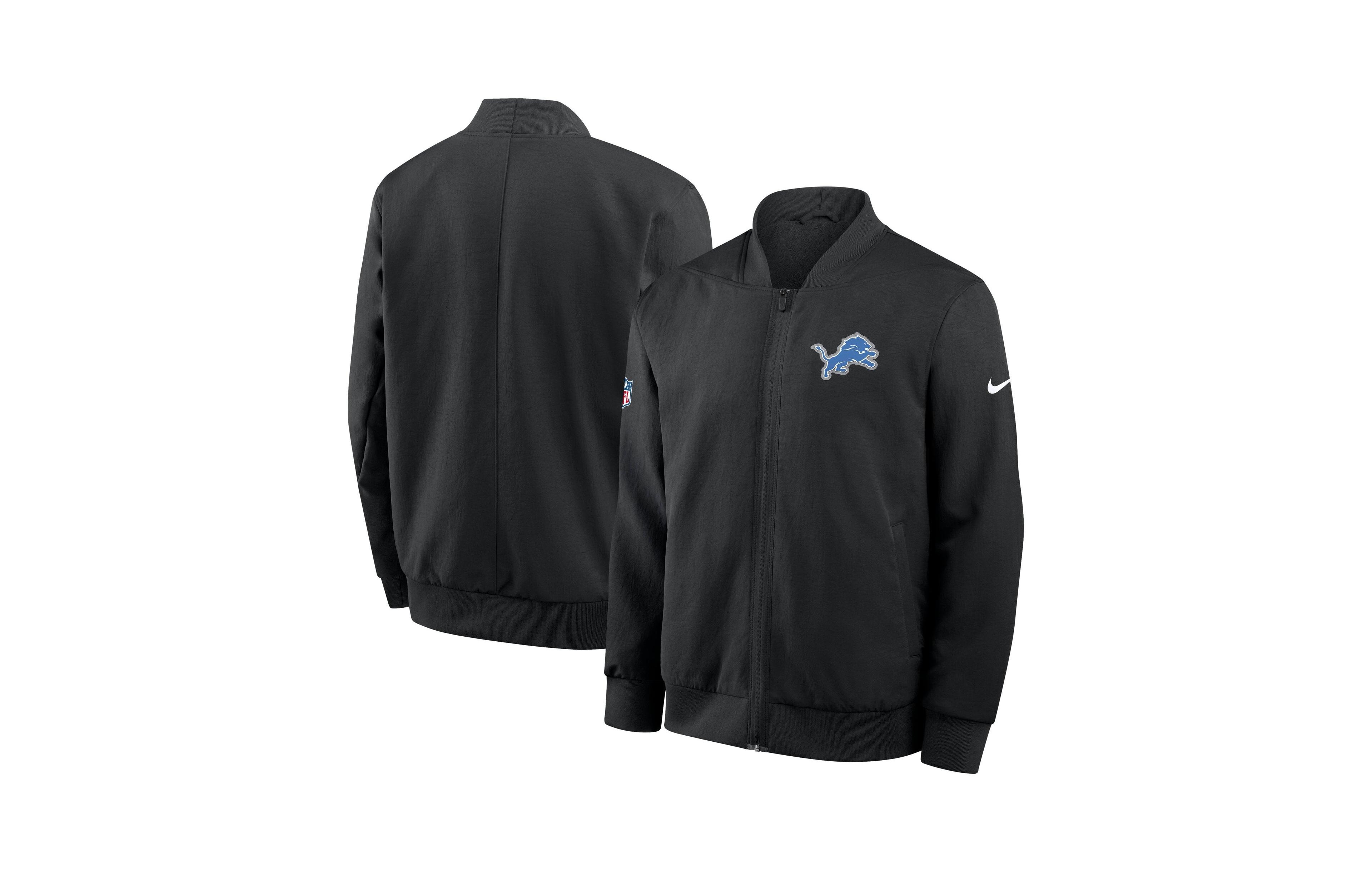 Nike Men's Black Detroit Lions Sideline Powerful Blocking Full-Zip Dri-fit Bomber Jacket