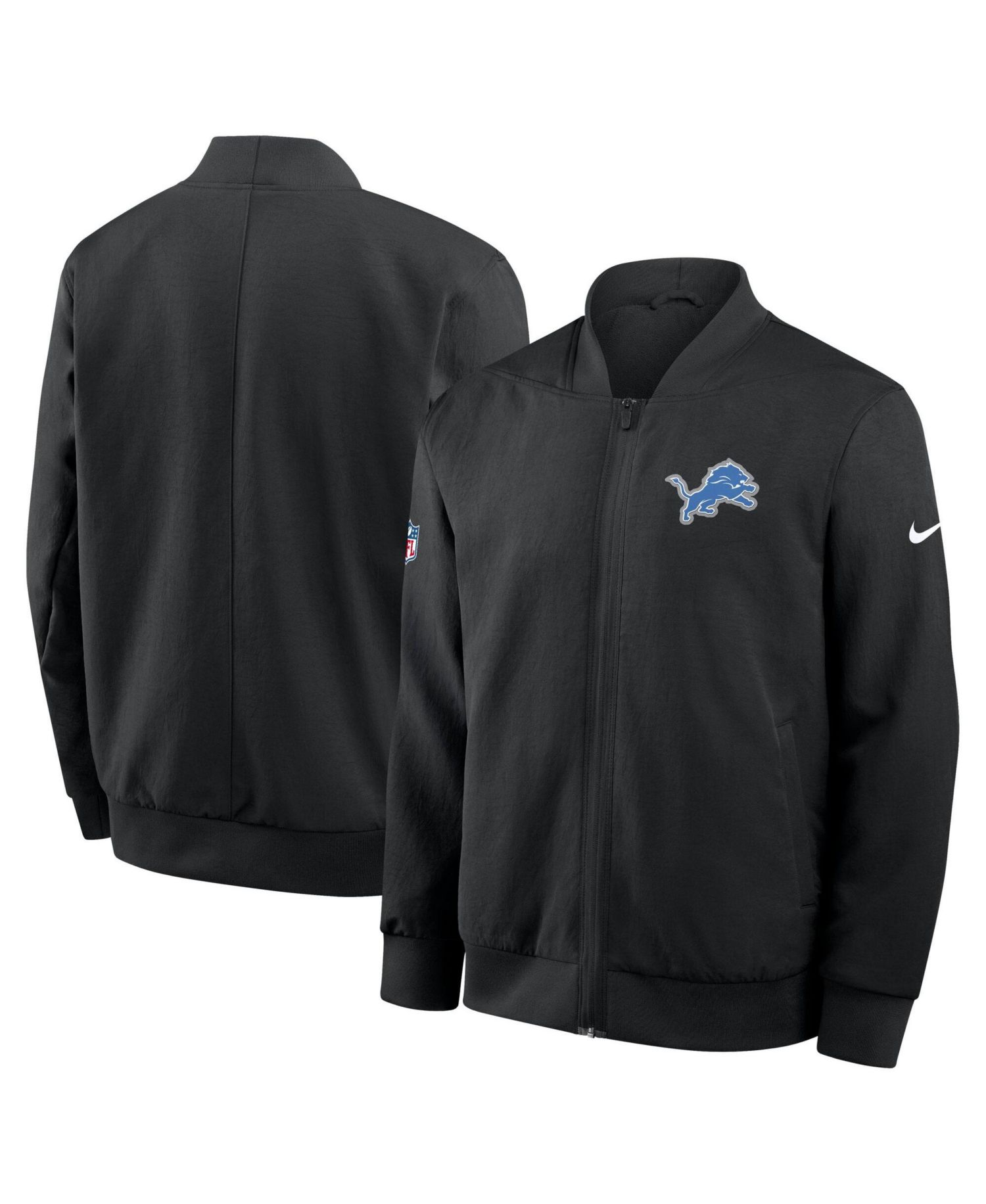 Men's Black Detroit Lions Sideline Powerful Blocking Full-Zip Dri-FIT Bomber Jacket