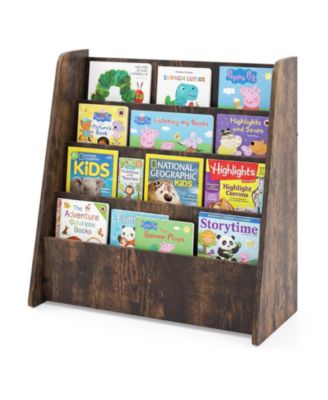 4-tier Kids Wooden Bookshelf Toddlers Book Rack with Deep Shelves