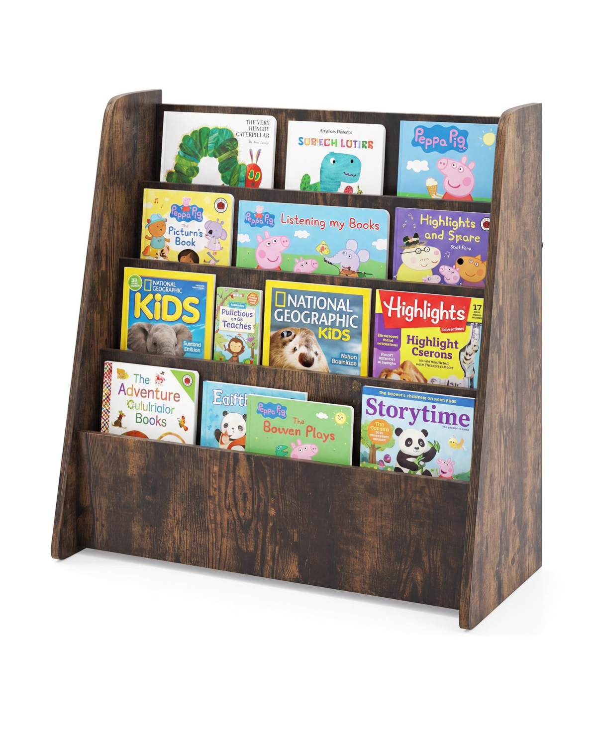 Costway 4-tier Kids Wooden Bookshelf Toddlers Book Rack with Deep Shelves - Brown