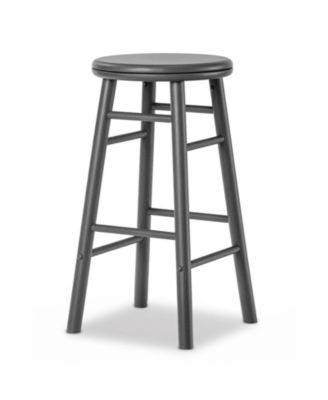 Set of 2 Solid Rubber Wood Swivel Bar Stools with Crossbars and Footrests