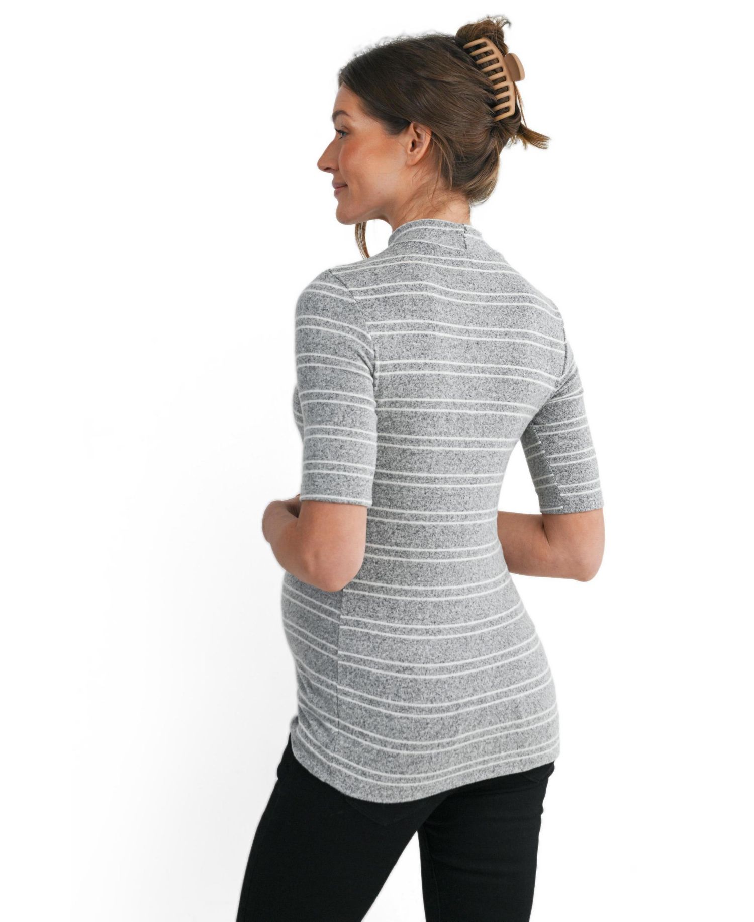 Maternity Mock-Neck Striped Fitted Top