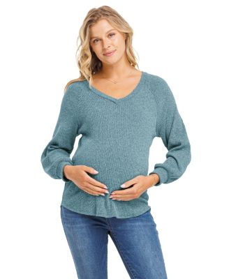 Maternity Lightweight Ribbed-Knit V-Neck Pullover Sweater
