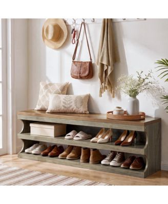 3-Tier Entryway Bench, 55.12" Storage Shoe Bench