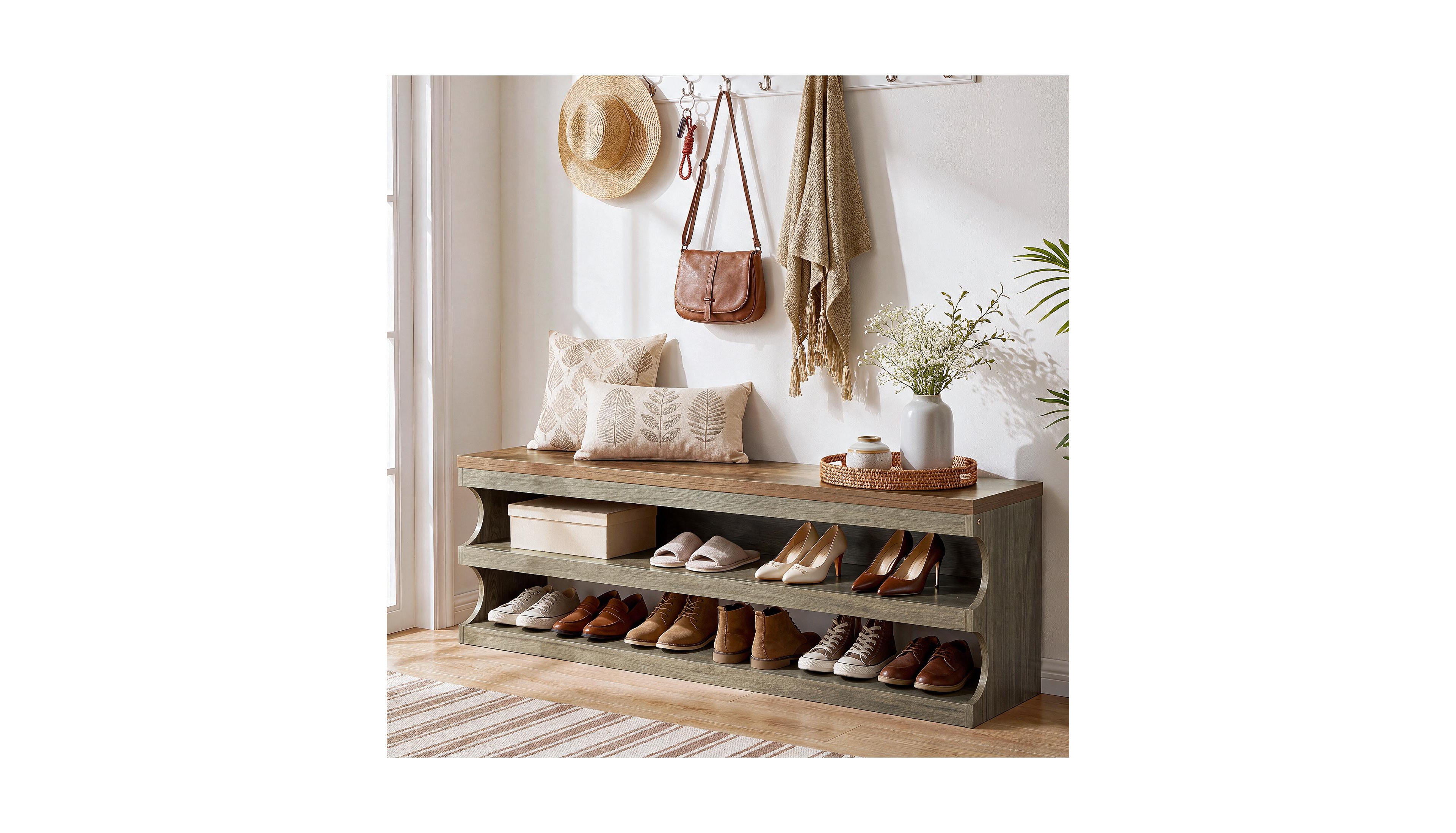 Tribesigns 3-Tier Entryway Bench, 55.12" Storage Shoe Bench
