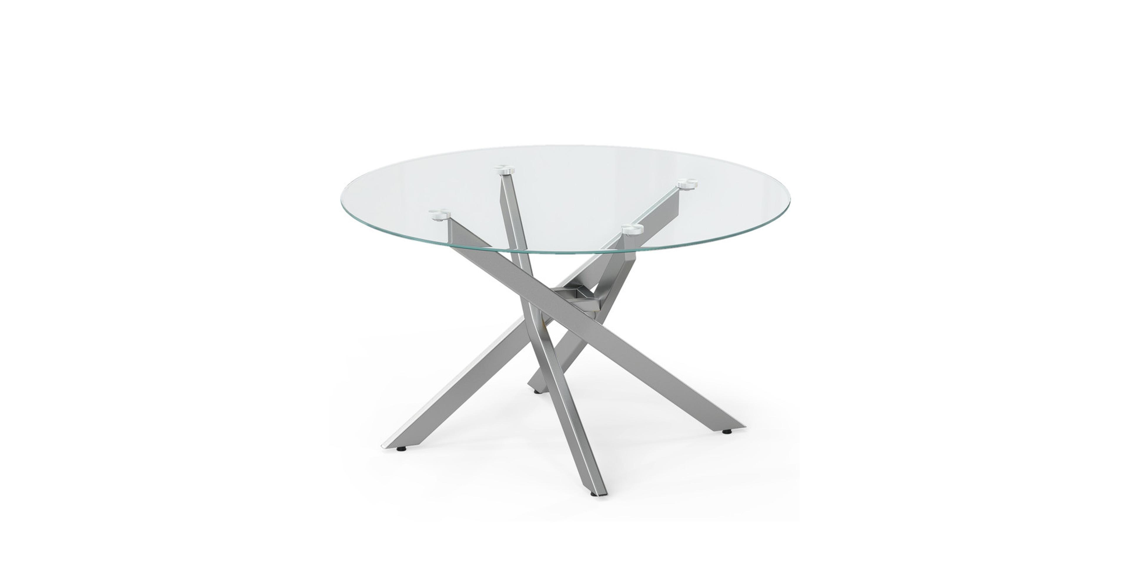 Gouun 31.5 Inch Round Glass Coffee Table with Geometric Metal Frame