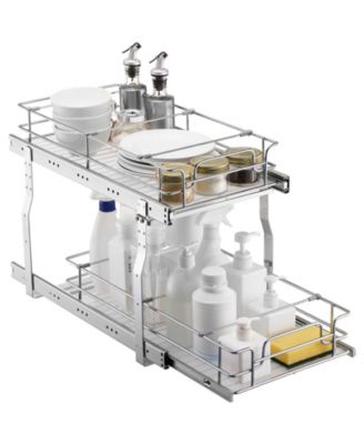 2 Tier Pull Out Cabinet Organizer with Steel Wire Baskets and Movable Dividers