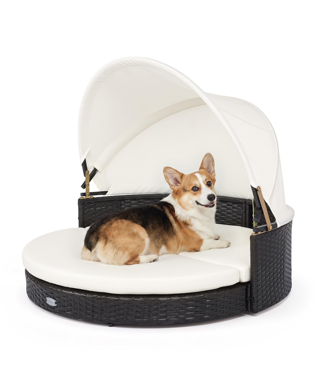 Gymax Wicker Dog House Outdoor Indoor Retractable Canopy Removable Cushion