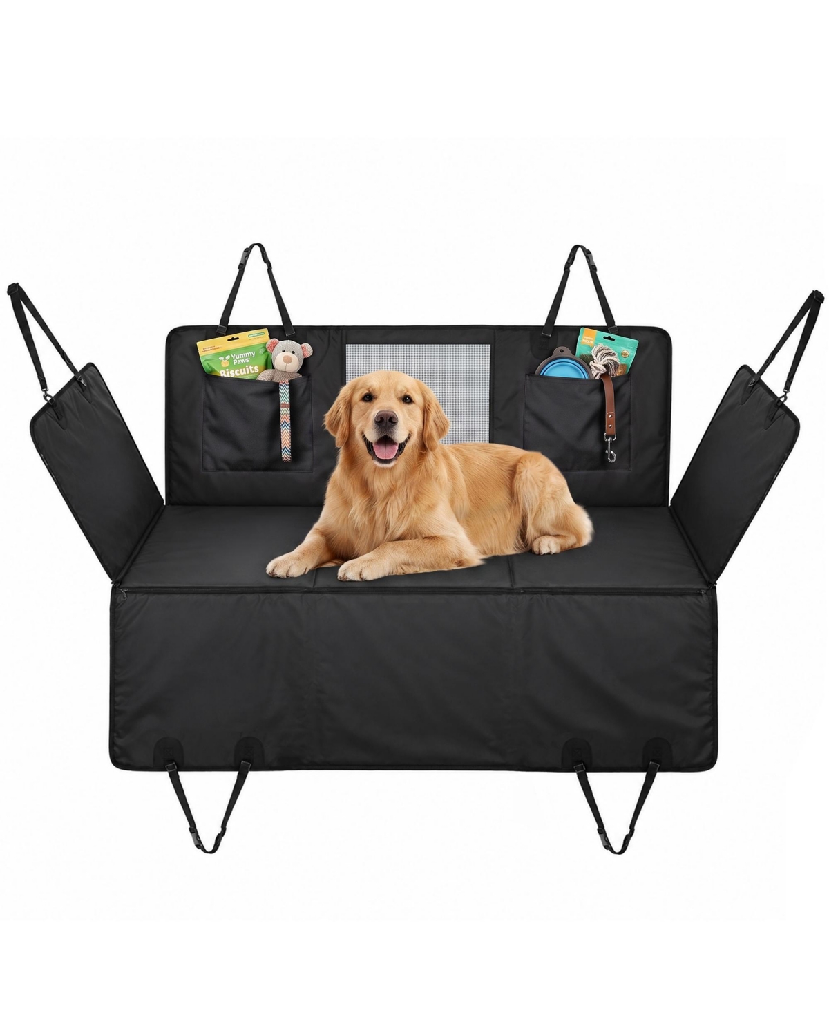 PawHut Dog Car Seat Cover for Back Seat, Hard Bottom Back Seat Extender - Black