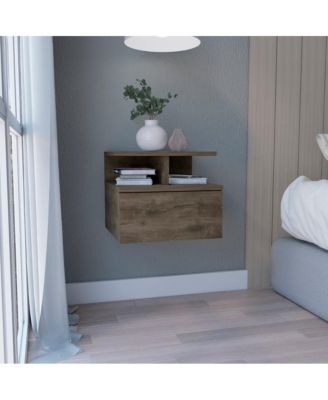 Wall Mounted Floating Nightstand, 1 Drawer and 2-Tier Shelf