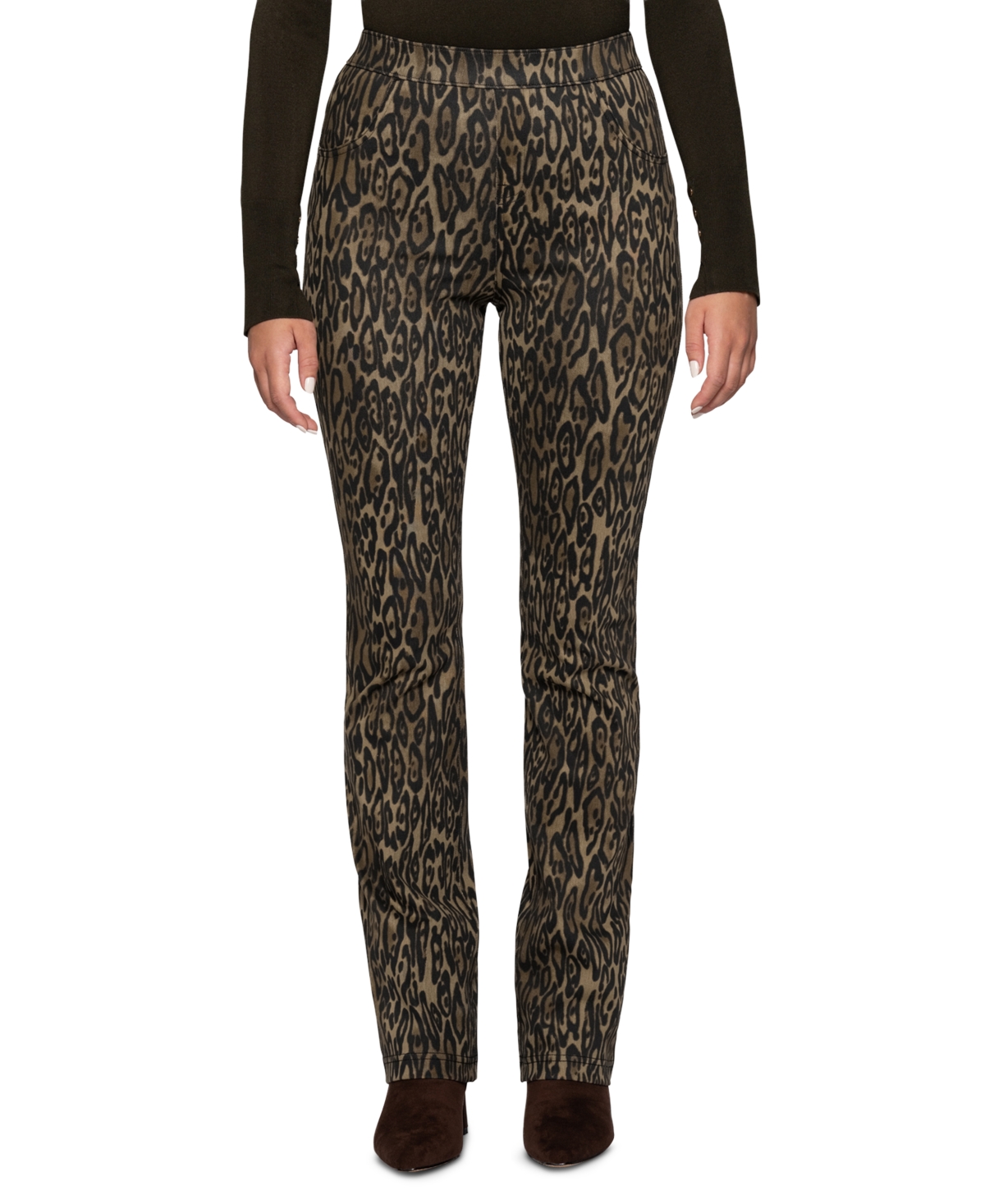 Hue Women's Leopard-Print Denim Baby-Bootcut Leggings