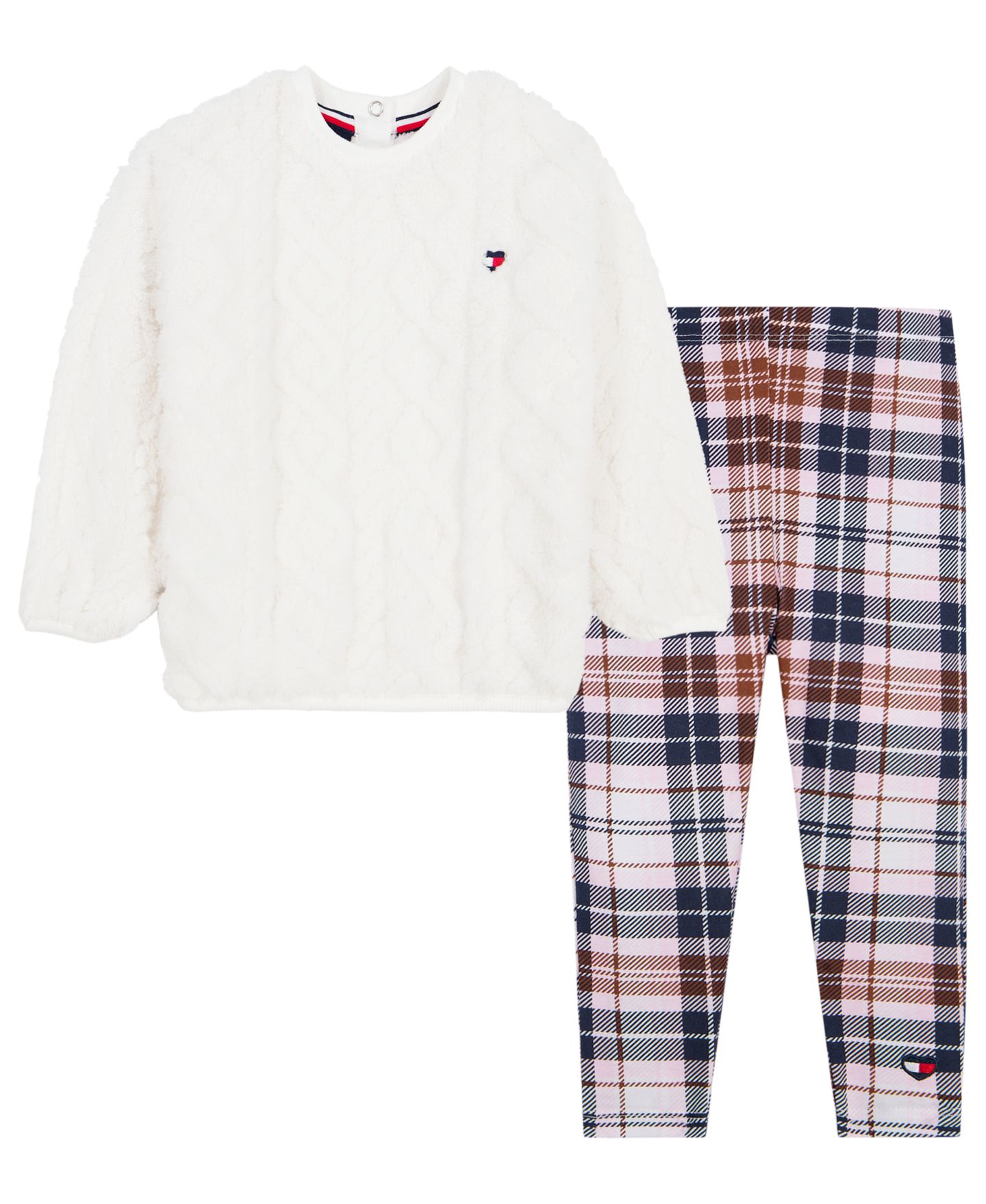 Tommy Hilfiger Toddler and Little Girls' 2T-6X Sherpa Cable-Knit Plaid Top and Leggings, 2-Piece Set, цвет: Клетчатый — фото 4
