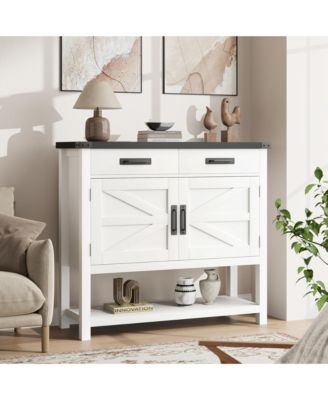  Sideboard for Kitchen, Dining Room or Entryway35.4" Farmhouse Coffee Bar Cabinet with 2 Drawers, Barn Doors and Open Shelf