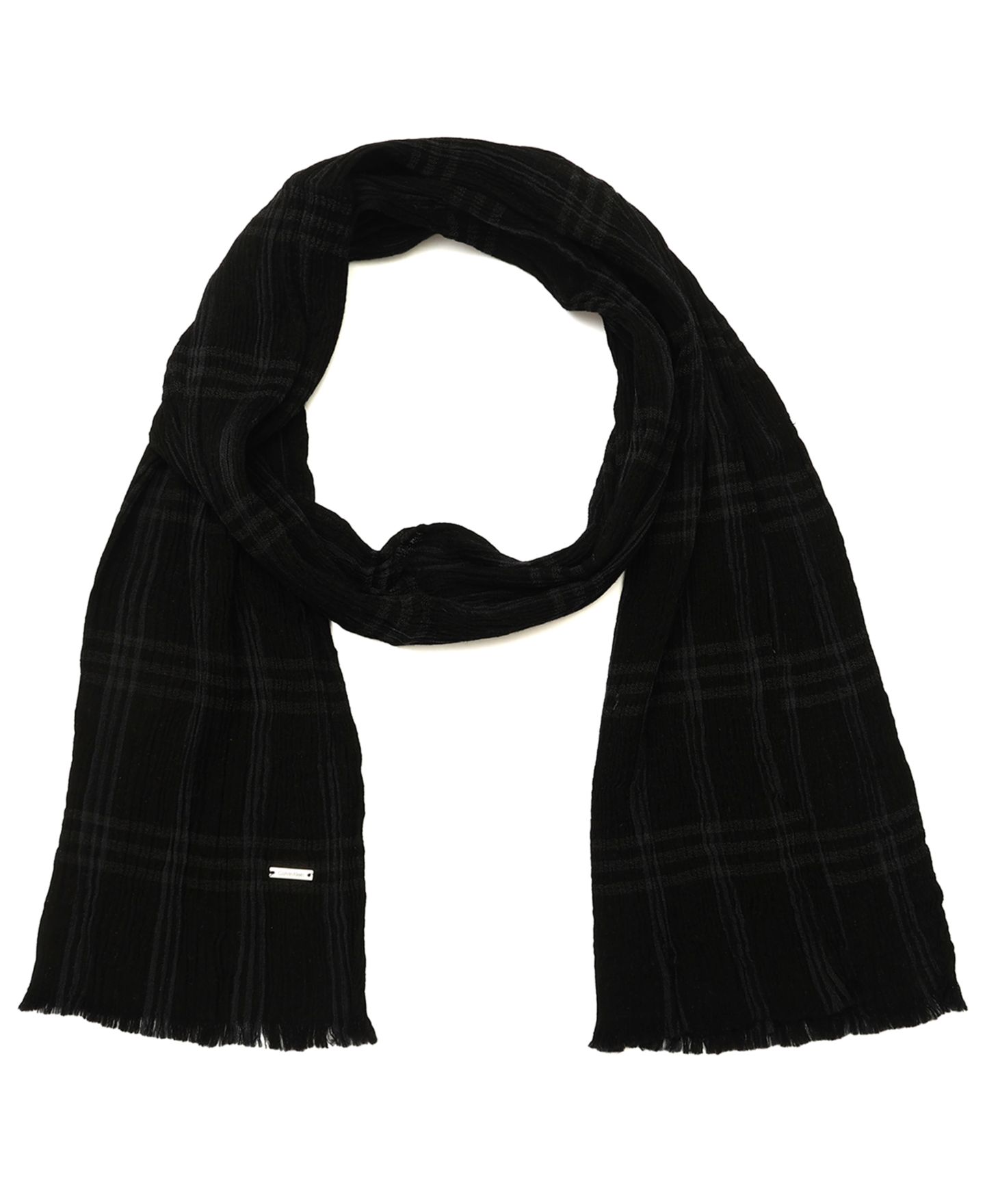 Мужской шарф Calvin Klein Plaid Fringed Wool-Viscose Blend, цвет: Чёрный — фото 1