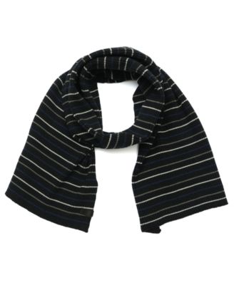 Micro Stripe Ribbed-Knit Fringe Scarf
