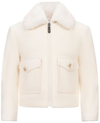 Girls' 6-16 Cropped Bomber Faux Wool Jacket