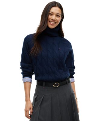 Women's Cable-Knit Turtleneck Wool Sweater