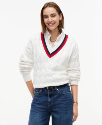 Women's Cricket Cable-Knit V-Neck Oversized Sweater