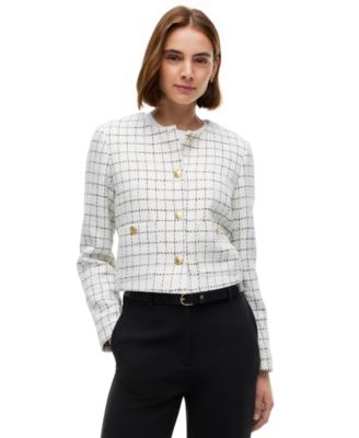 Women's Festive Boucl&eacute; Lady Jack Plaid Cropped Jacket