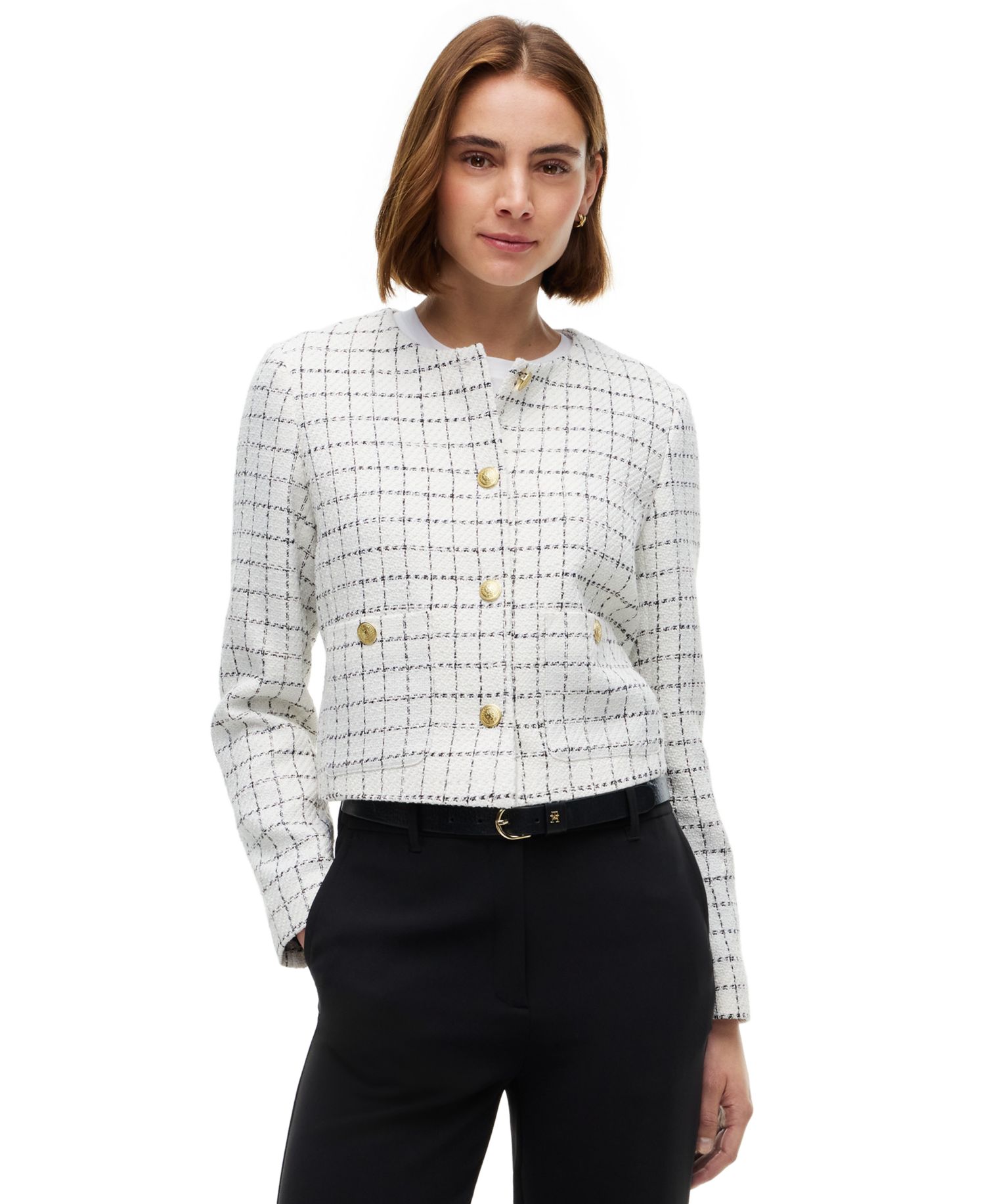 Women's Festive Boucl&eacute; Lady Jack Plaid Cropped Jacket