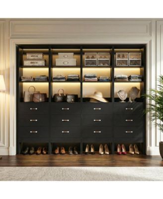 Wooden Set of 4 Closet Organizer System with 3 Drawers and Hanging Rods