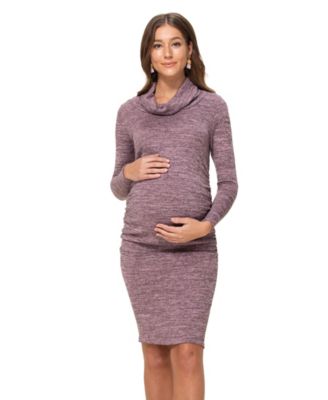 Maternity Long-Sleeve Cowl-Neck Ruched Dress
