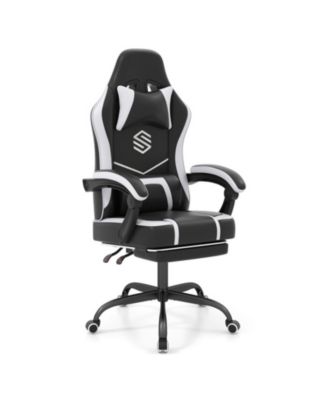 Reclining Gaming Chair with Headrest Retractable Footrest and Faux Leather Seat