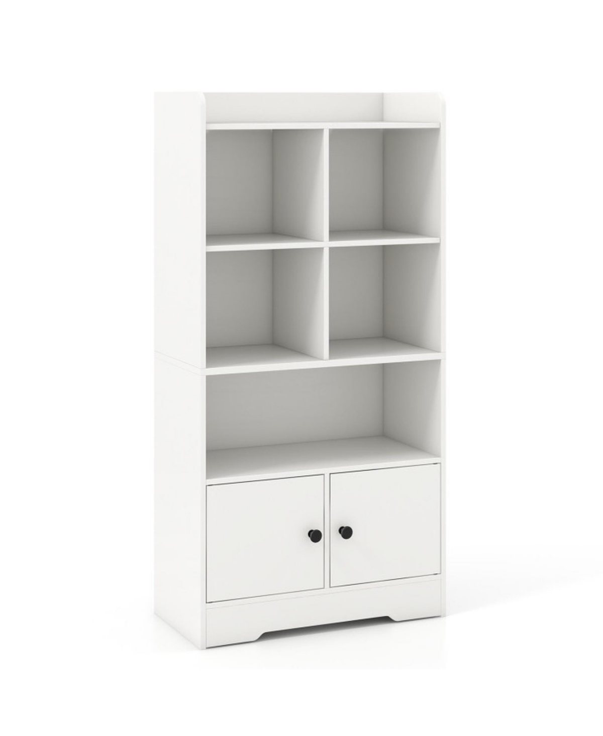 Gouun 4-Tier Bookshelf with 4 Display Cubes and 2-Door Cabinet - White
