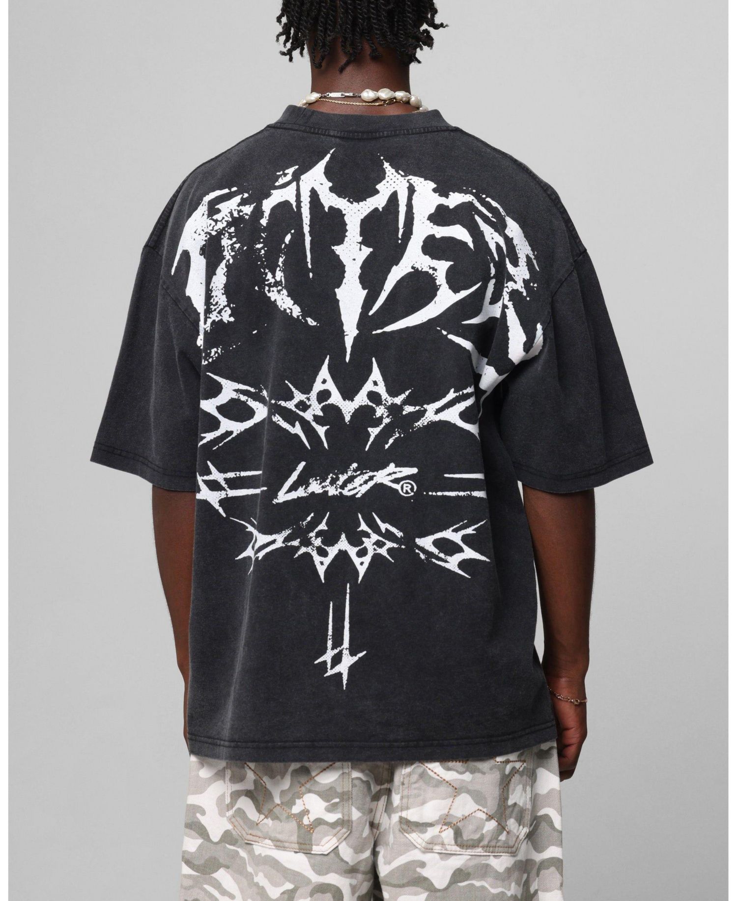 Men's Metal Stacked Vintage Graphic Oversized Dropped-Shoulder T-Shirt