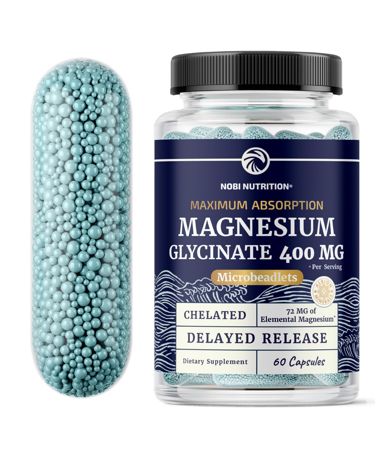 Nobi Nutrition Magnesium Glycinate 400mg Chelated Magnesium Bisglycinate Advanced Microbeadlet Capsules Traacs Magnesium Glycinate 60 Count