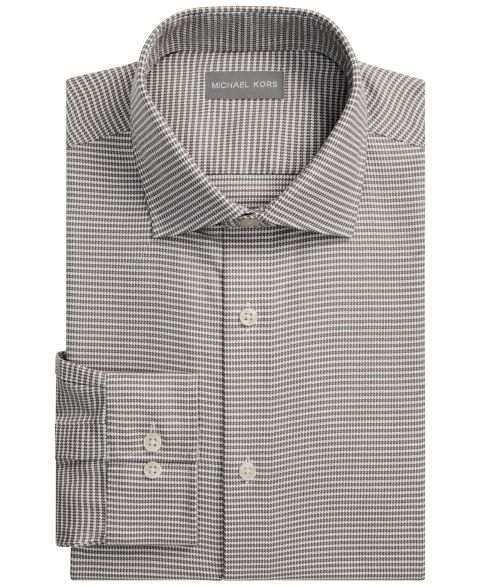 Мужская рубашка Michael Kors Passport Ultra Stretch Gingham Check Spread-Collar Dress Shirt, цвет: Серый разноцветный