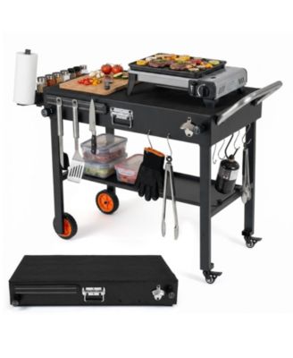 32"W x 18"D Folding Grill Cart for 17 and 22" Griddles with Heat-Resistant Mat Wheels