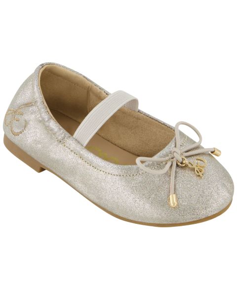 Балетки Sam Edelman Felicia Flex Round-Toe Bow-Detail для девочек, цвет: Серебряный / Золотой