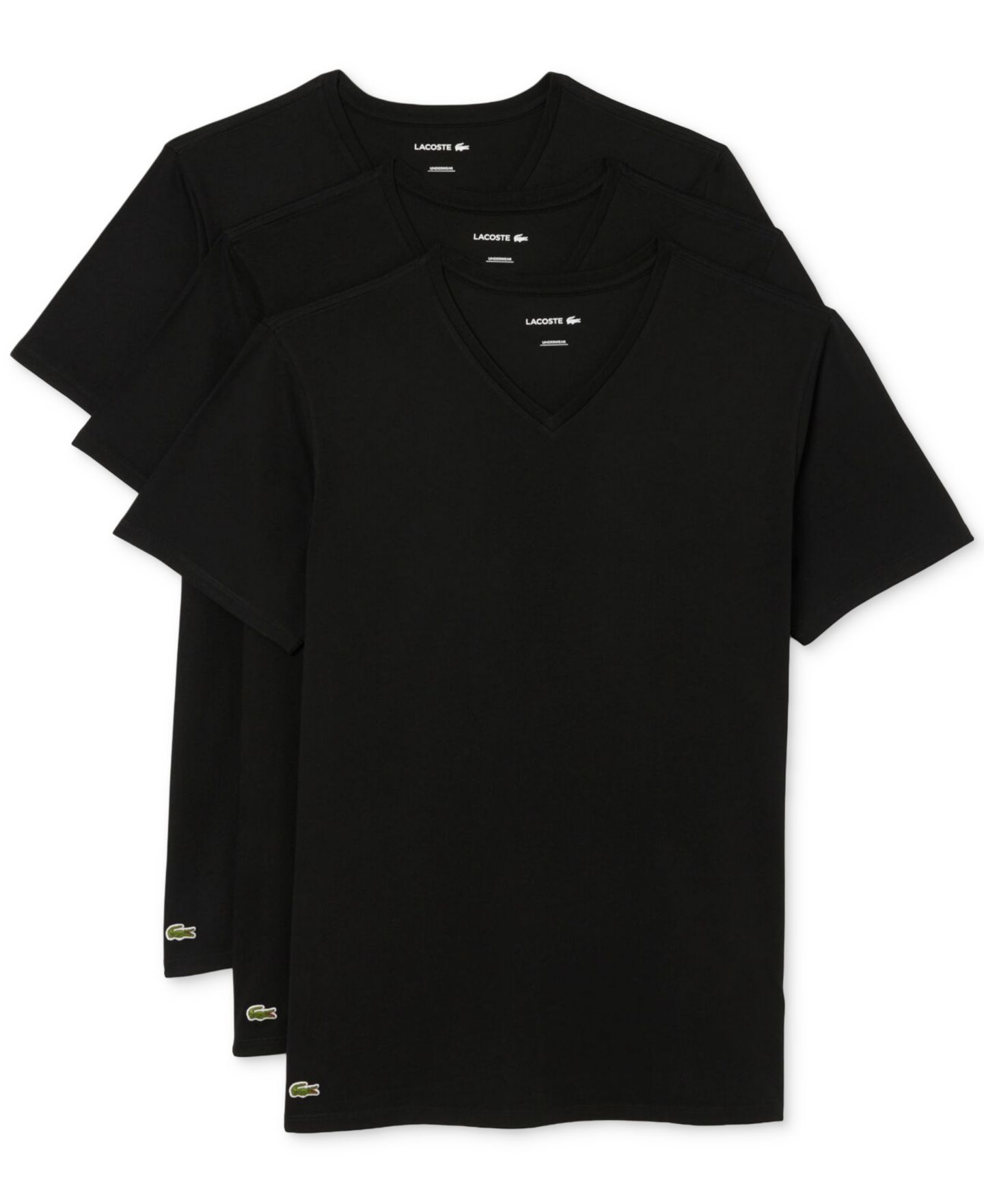 Бельё Undershirts для мужчин, V-образный вырез, 3 шт. — Lacoste, цвет: Чёрный — фото 1
