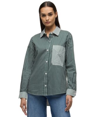 Women's Oversized Long-Sleeve Button-Down Shirt