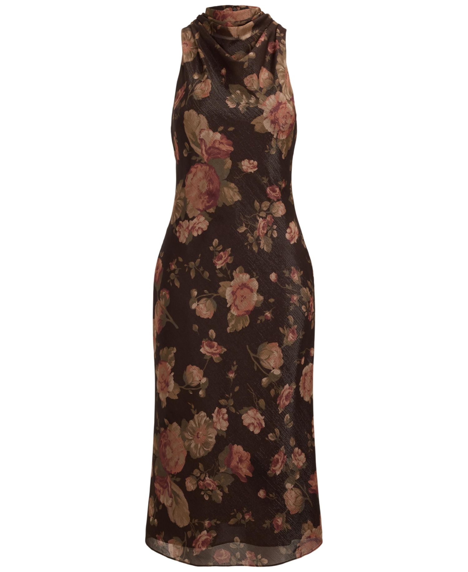 Women's Floral-Print Mockneck with Cowl Drape Cocktail Dress