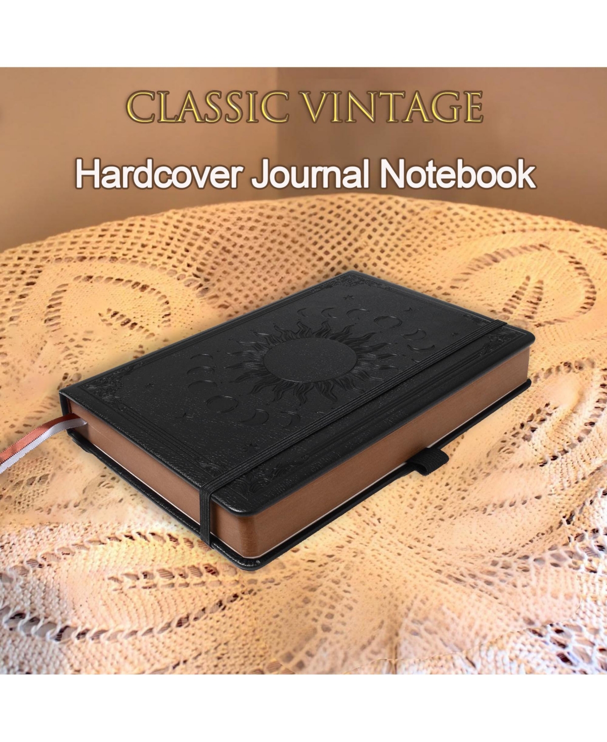 Danrong Lined Journal Sun Moon Design With Pen Holder Ribbon Bookmarks Pocket