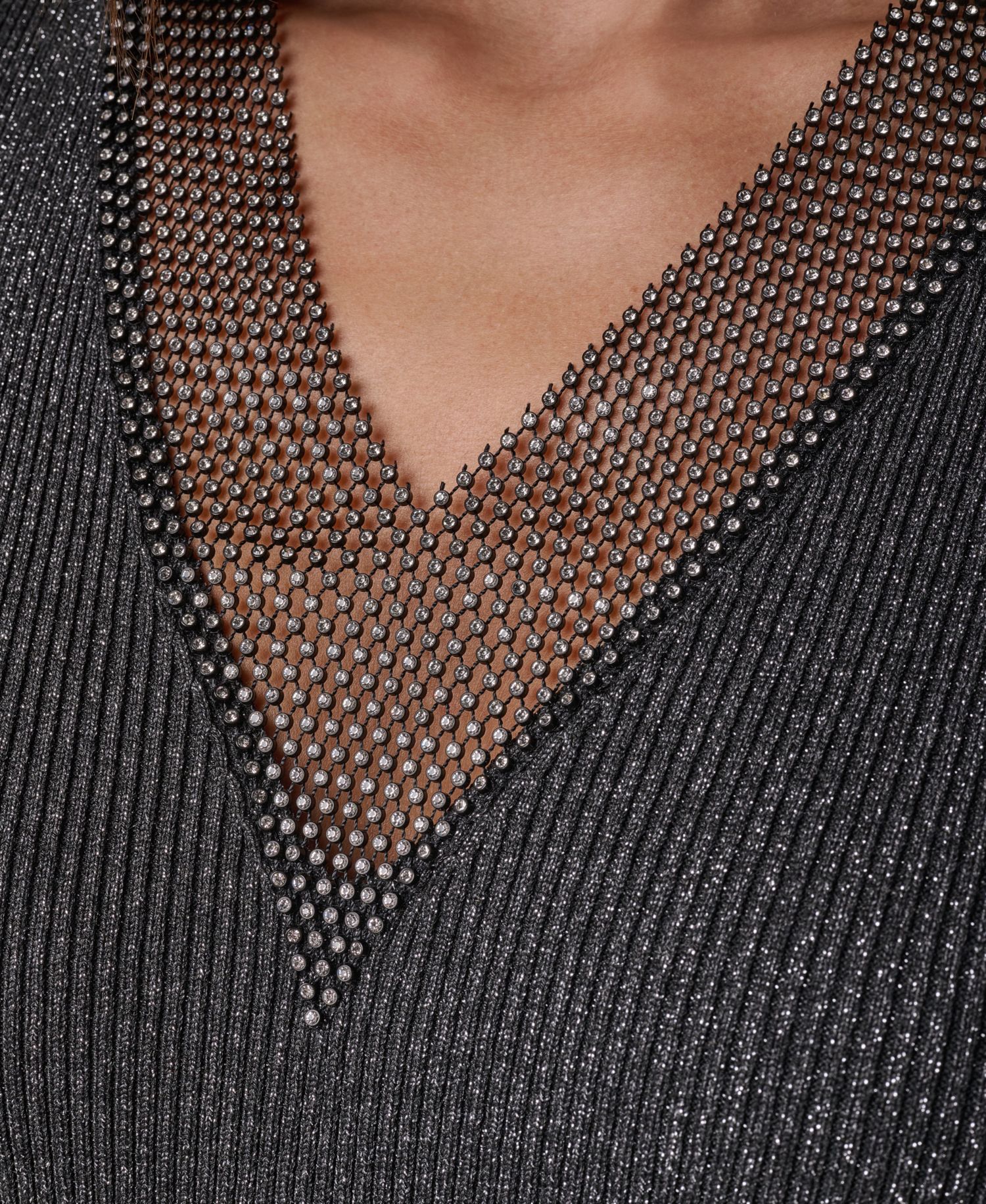 Women's Embellished Lurex V-Neck Sweater