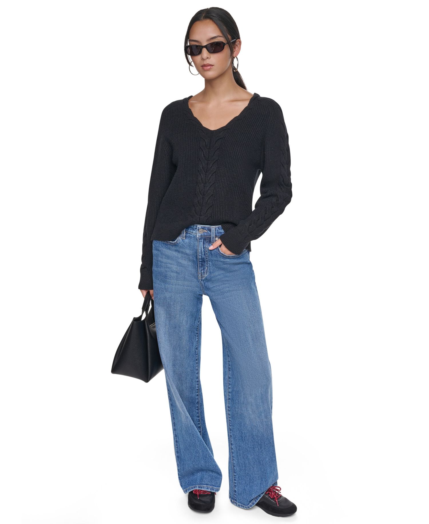 Women's Cable-Knit V-Neck Sweater