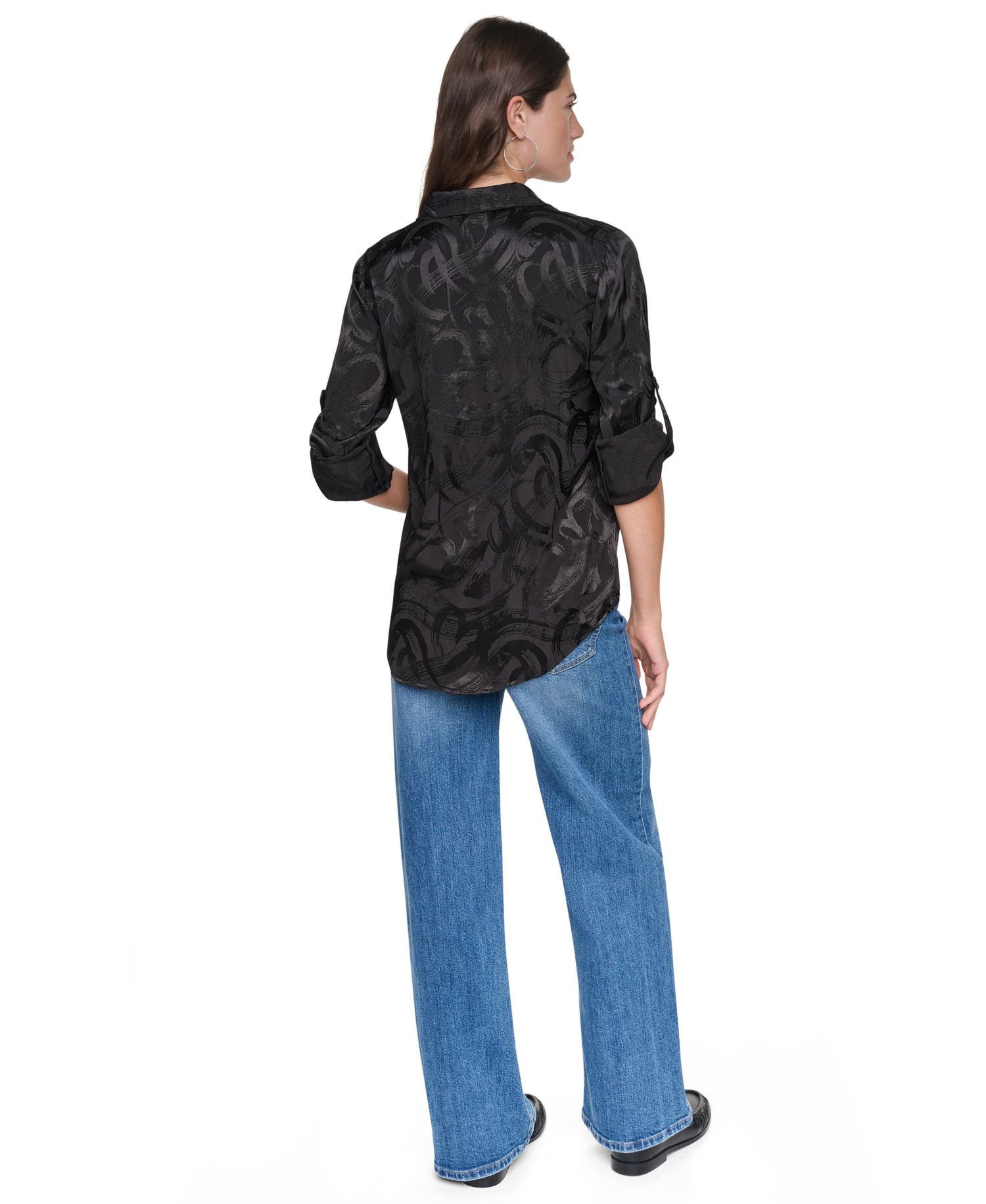 Women's Roll-Tab Jacquard Blouse