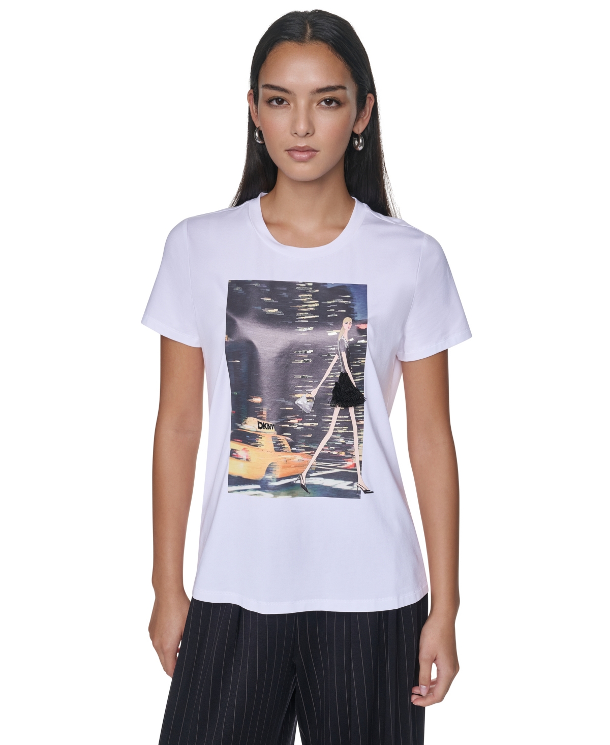 Dkny Women's Nyc Nights Short-Sleeve Crewneck T-Shirt - White