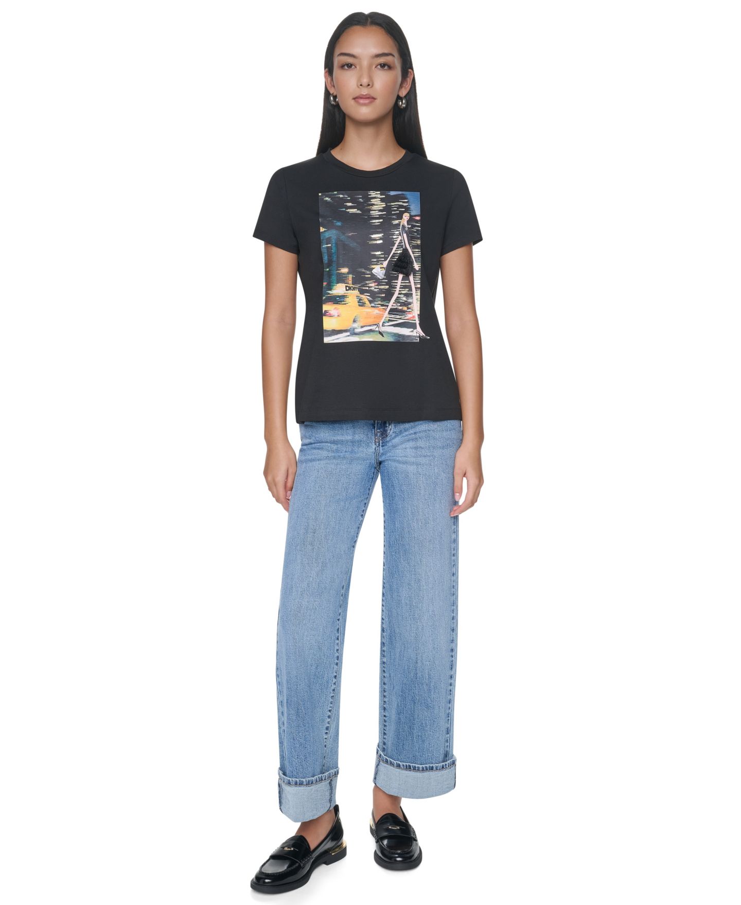 Женская футболка DKNY Nyc Nights Short-Sleeve Crewneck, цвет: Чёрный — фото 2