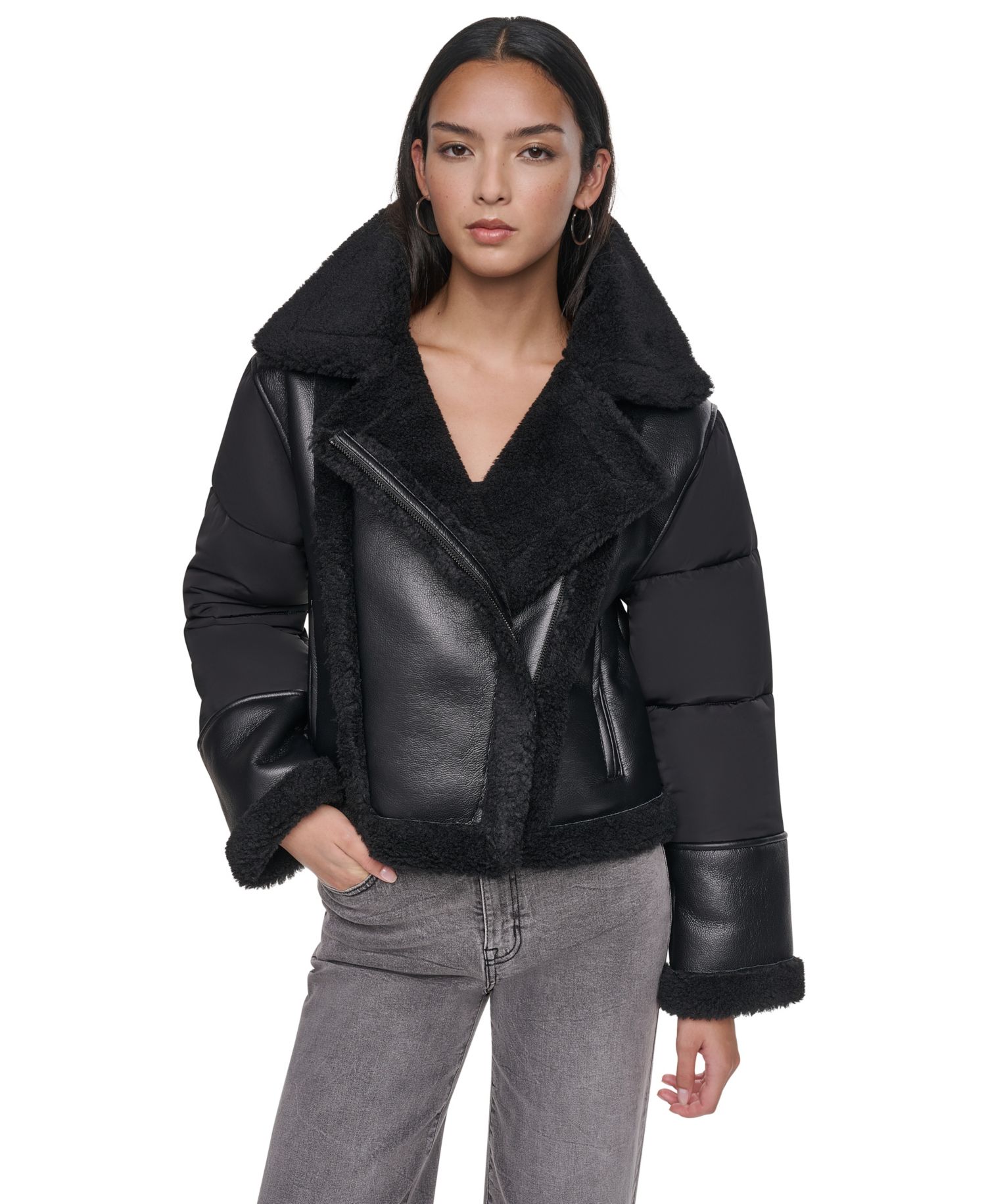 Women's Faux Shearling Puff-Sleeve Short Jacket