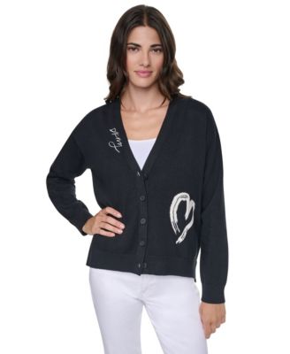 Women's Heart Brush Stroke Button-Front V-Neck Cardigan Sweater