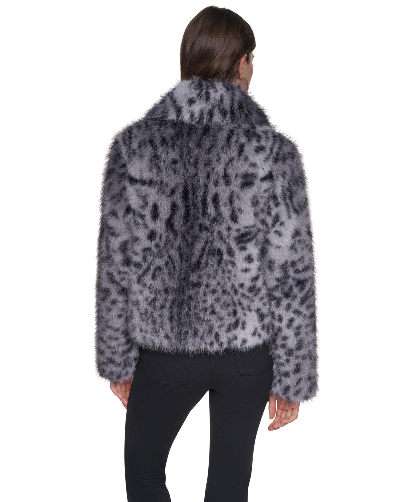 Женская куртка DKNY из искусственного меха с животным принтом, цвет: Серый / Чёрный — фото 6