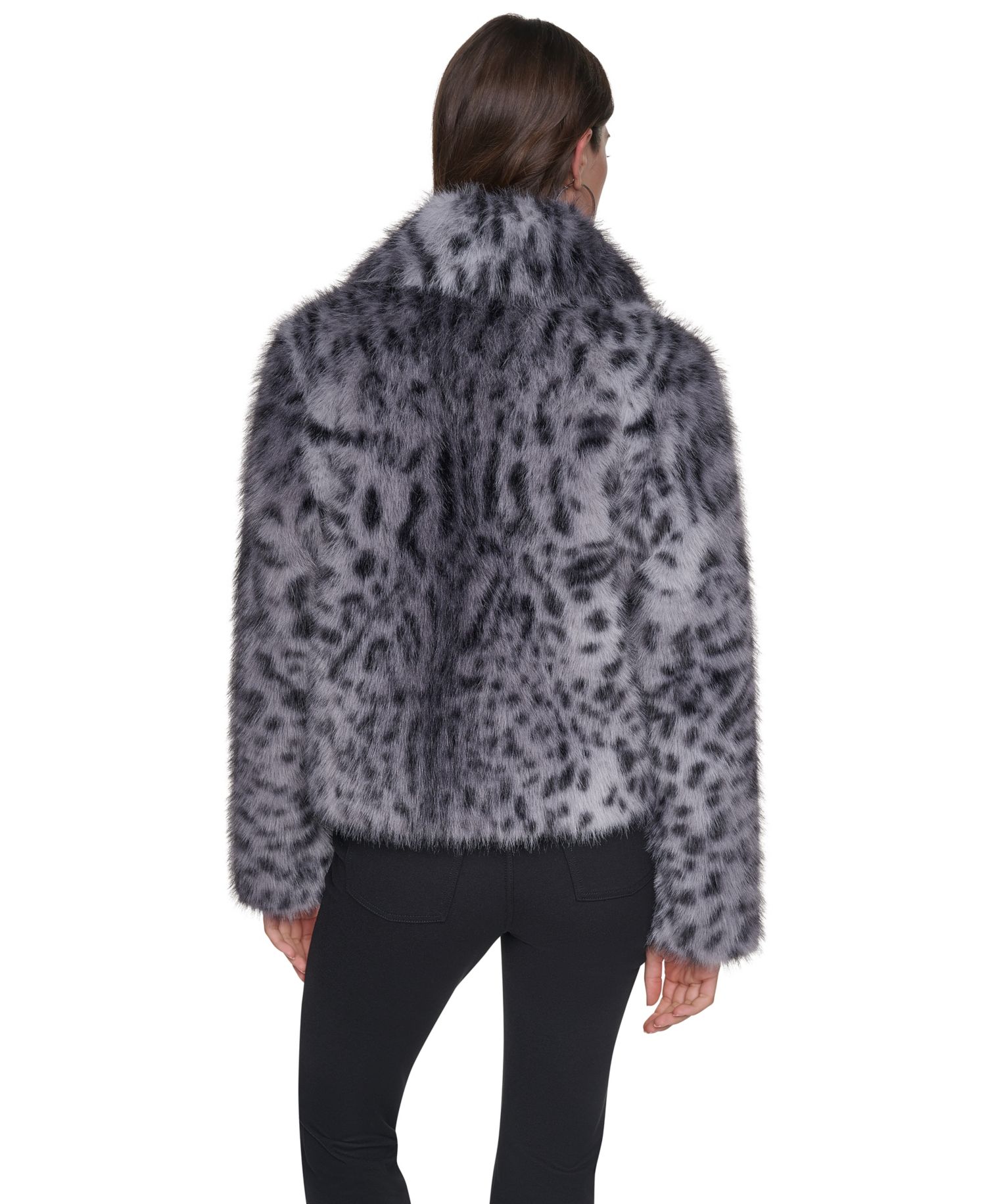 Women's Long-Sleeve Faux Fur Animal Print Jacket