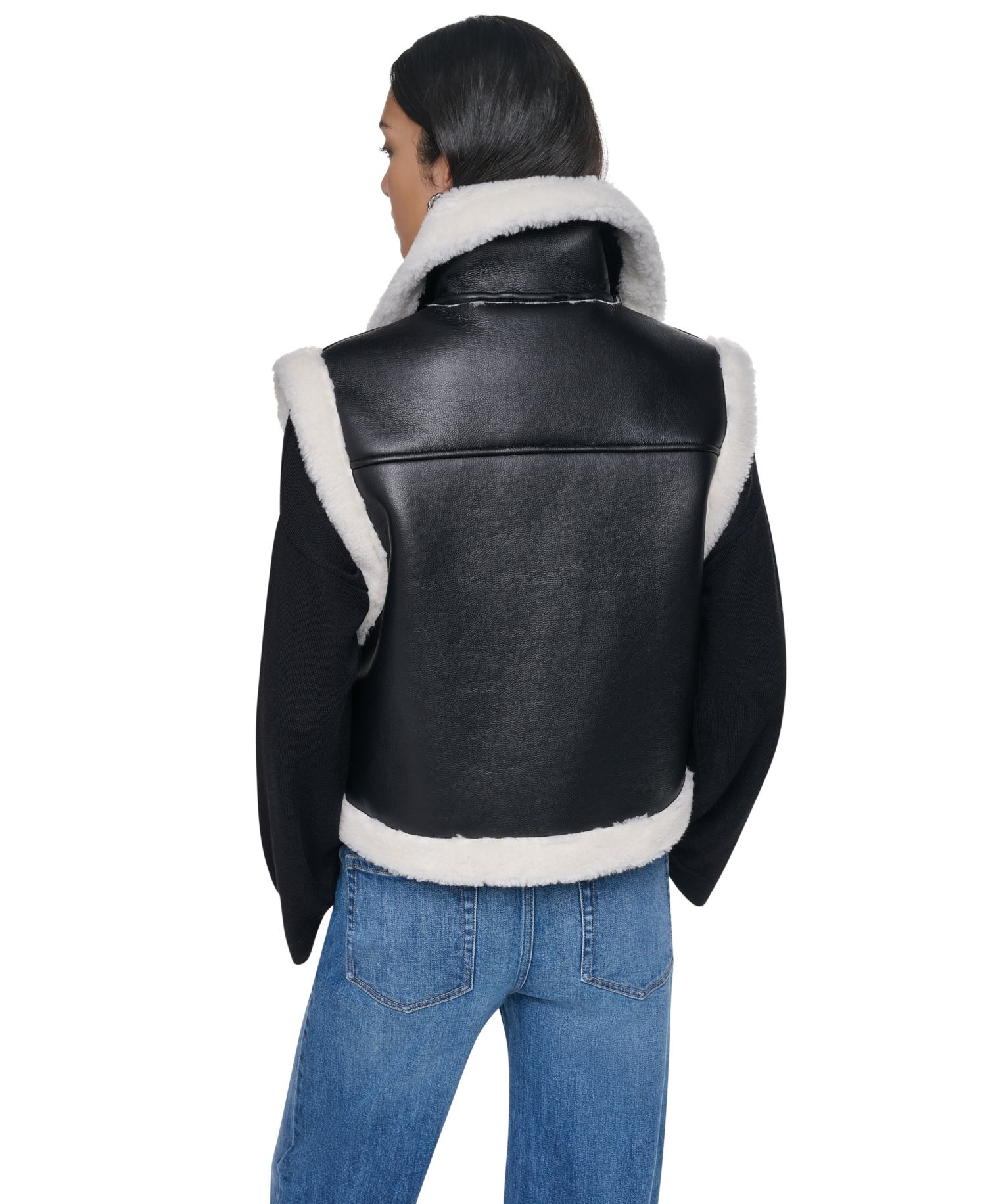 Women's Moto Faux Shearling Trim Vest