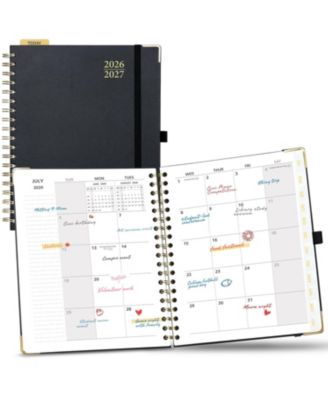 Monthly Planner 18 Month Dotted Note Tabs Inner Pocket Spiral Hardcover