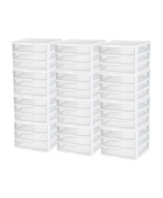 Clear Plastic Stackable Small 3 Drawer Storage System, White, (12 Pack)